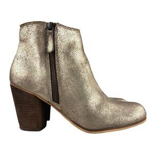 BP Women's Size 7.5M Trolley Metallic Gold Leather High Heel Ankle Booties Boots